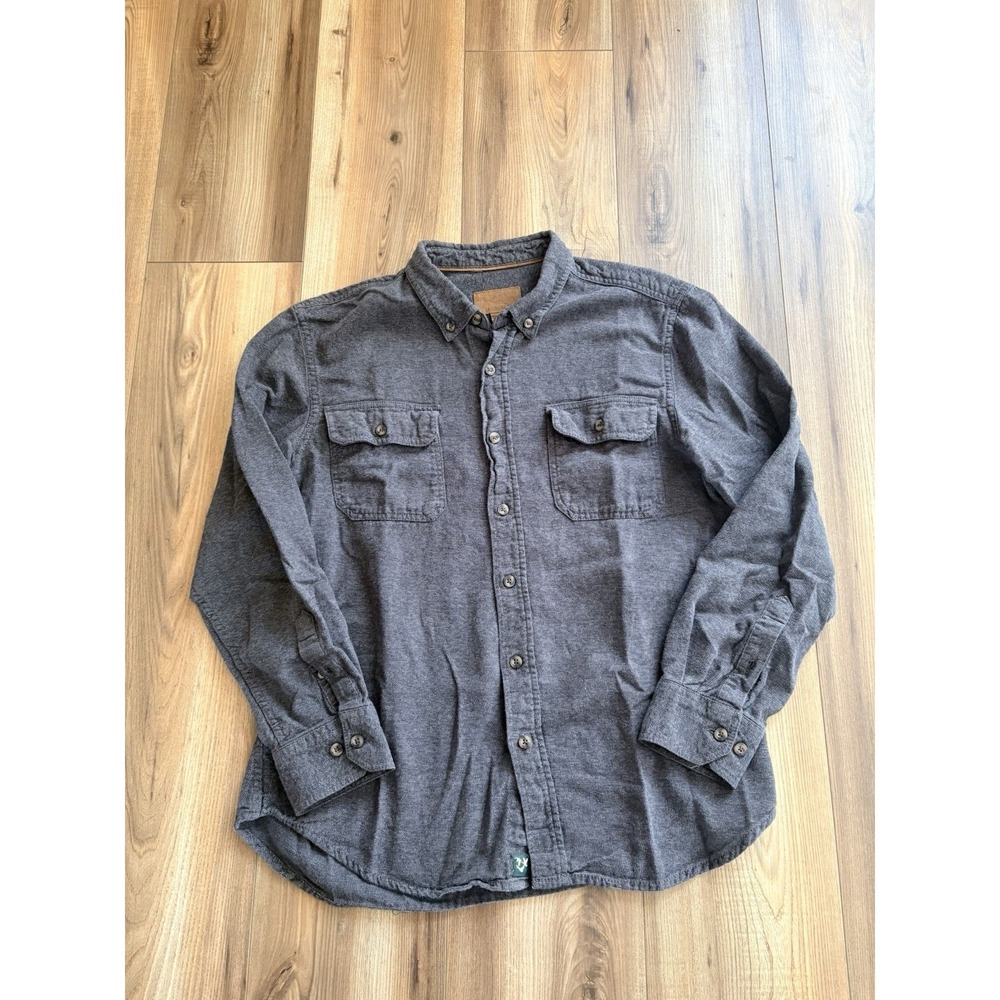 Outdoor Life Men's Large Cotton Button Up Shirt Gray Charcoal Pockets Natural